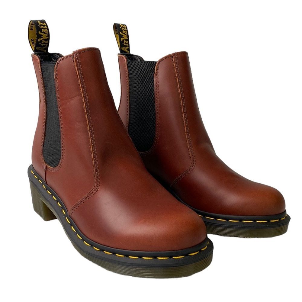 Dr. Martens Cadence Chelsea Abruzzo Leather Ankle Boot in Brown Stacked Heel